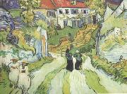 Vincent Van Gogh Village Street and Steps in Auers with Figures (nn04) Spain oil painting artist